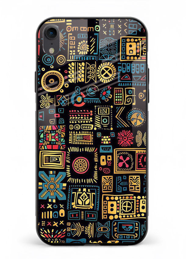 Gold Tribal Blocks gold tribal geometric pattern iphone xr glass back cover