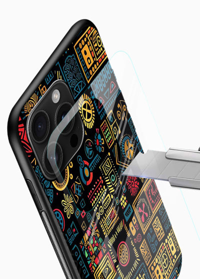 Gold Tribal Blocks gold tribal geometric pattern glossy vibrant premium glass back cover - Angle Blade