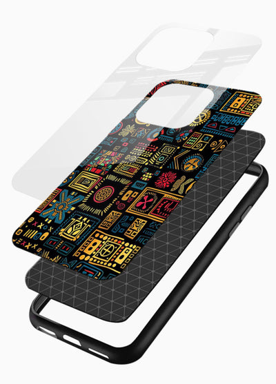 Gold Tribal Blocks gold tribal geometric pattern glossy vibrant premium glass back cover - Angle Layers