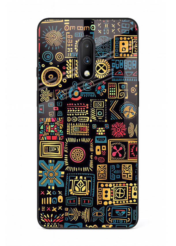 Gold Tribal Blocks gold tribal geometric pattern OnePlus 7 glass back cover