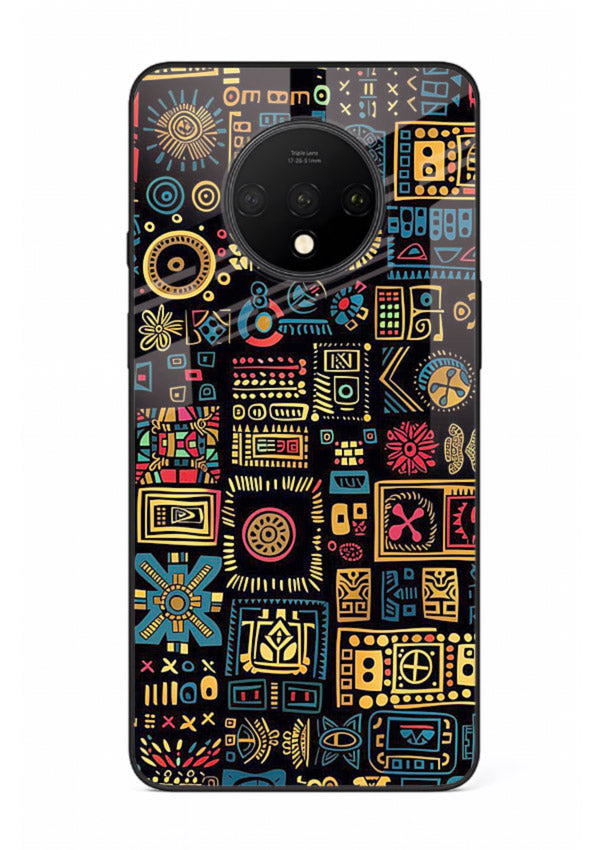 Gold Tribal Blocks gold tribal geometric pattern OnePlus 7T glass back cover
