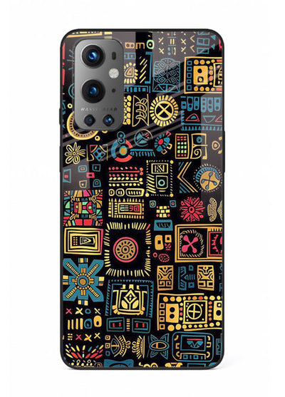 Gold Tribal Blocks gold tribal geometric pattern OnePlus 9 glass back cover