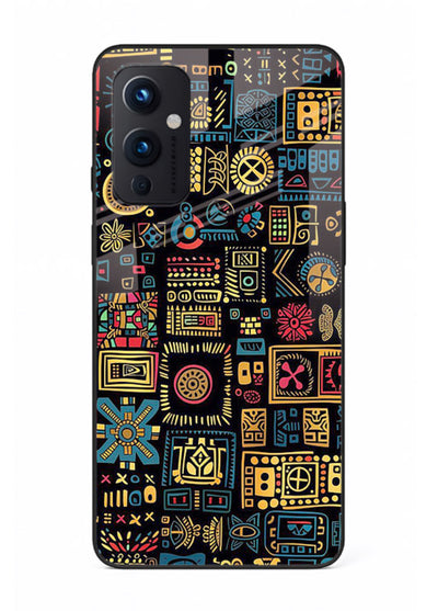 Gold Tribal Blocks gold tribal geometric pattern OnePlus 9 Pro glass back cover