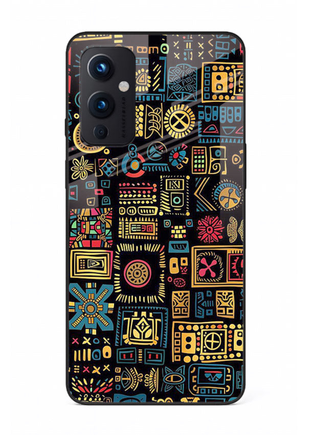 Gold Tribal Blocks gold tribal geometric pattern OnePlus 9 Pro glass back cover