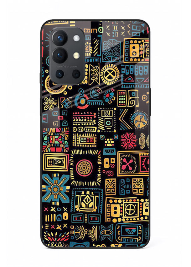Gold Tribal Blocks gold tribal geometric pattern OnePlus 9R glass back cover