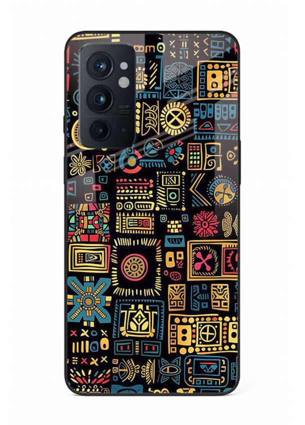 Gold Tribal Blocks gold tribal geometric pattern OnePlus 9RT glass back cover