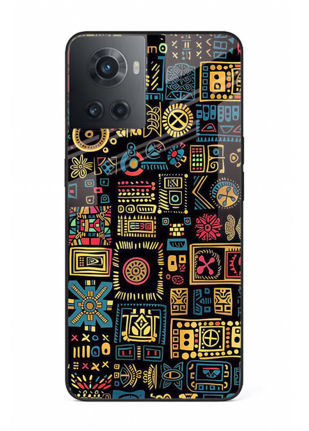 Gold Tribal Blocks gold tribal geometric pattern OnePlus 10R glass back cover