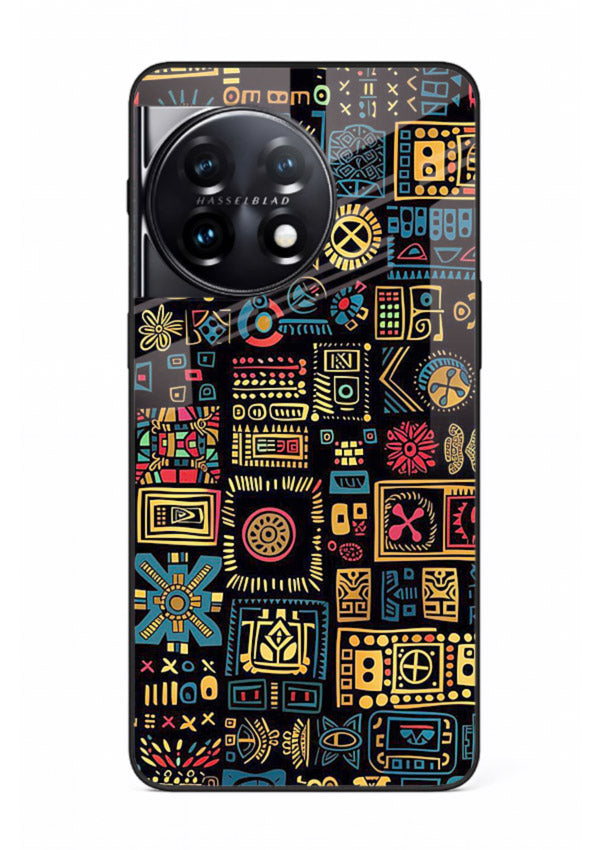 Gold Tribal Blocks gold tribal geometric pattern OnePlus 11R glass back cover