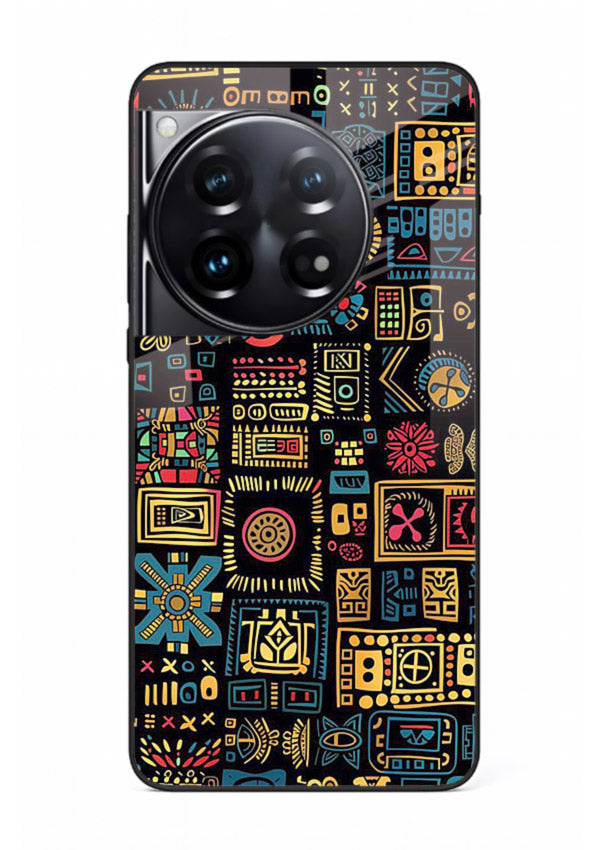 Gold Tribal Blocks gold tribal geometric pattern OnePlus 12 glass back cover