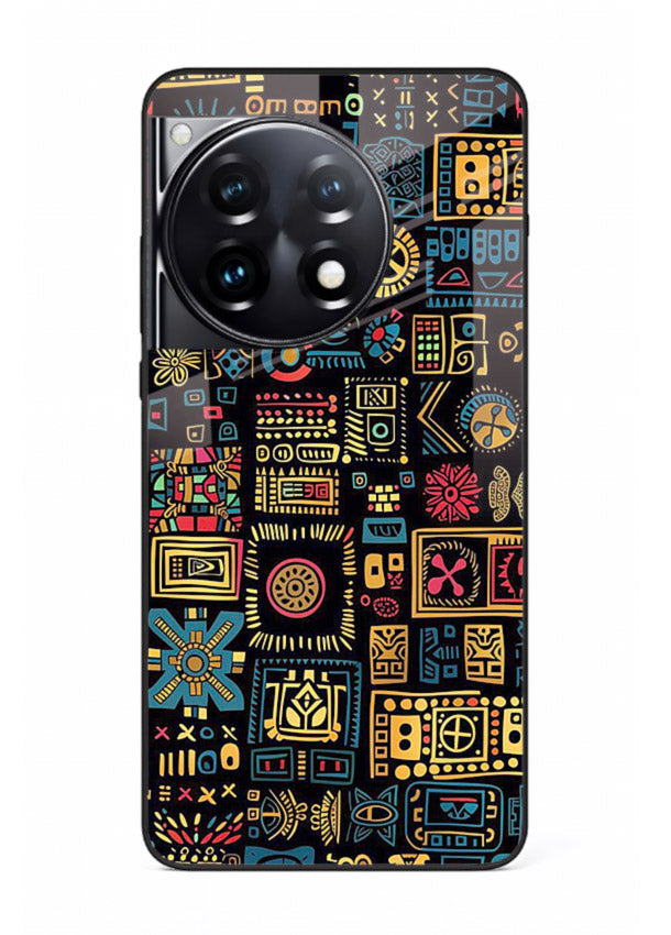 Gold Tribal Blocks gold tribal geometric pattern OnePlus 12R glass back cover