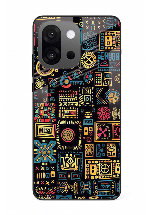 Gold Tribal Blocks gold tribal geometric pattern OnePlus 13s glass back cover