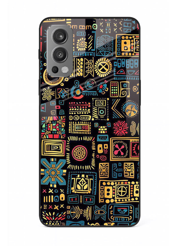 Gold Tribal Blocks gold tribal geometric pattern OnePlus Nord 2 glass back cover