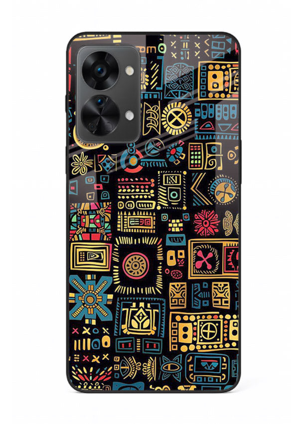 Gold Tribal Blocks gold tribal geometric pattern OnePlus Nord 2T glass back cover