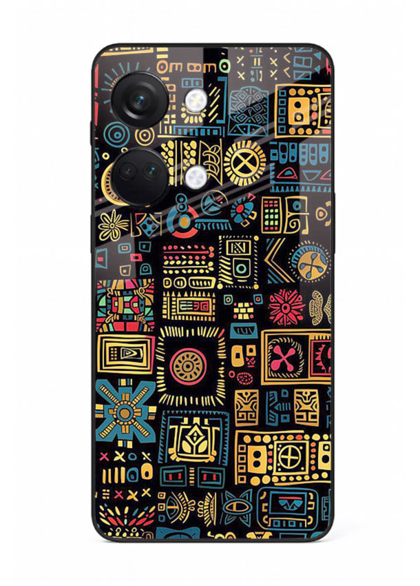 Gold Tribal Blocks gold tribal geometric pattern OnePlus Nord 3 glass back cover