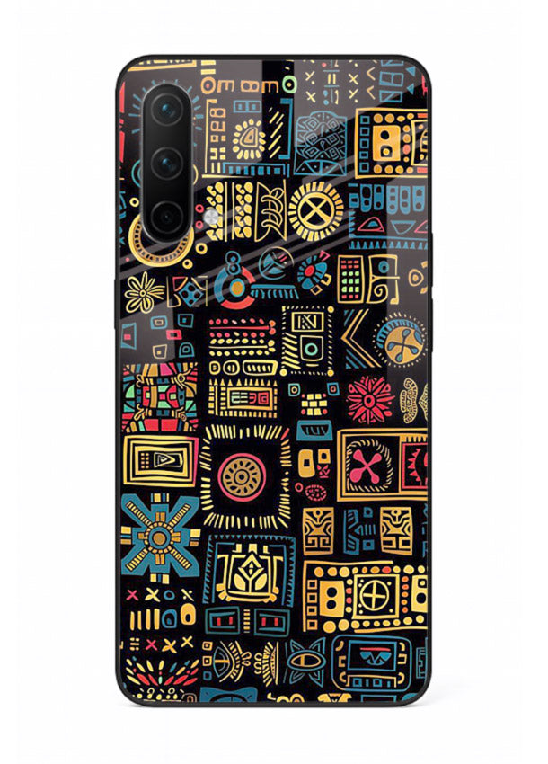 Gold Tribal Blocks gold tribal geometric pattern OnePlus Nord CE 5G glass back cover