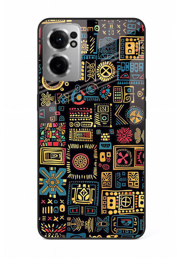 Gold Tribal Blocks gold tribal geometric pattern OnePlus Nord CE2 5G glass back cover