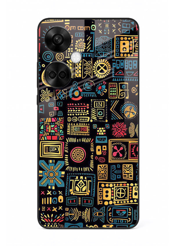Gold Tribal Blocks gold tribal geometric pattern OnePlus Nord CE3 glass back cover