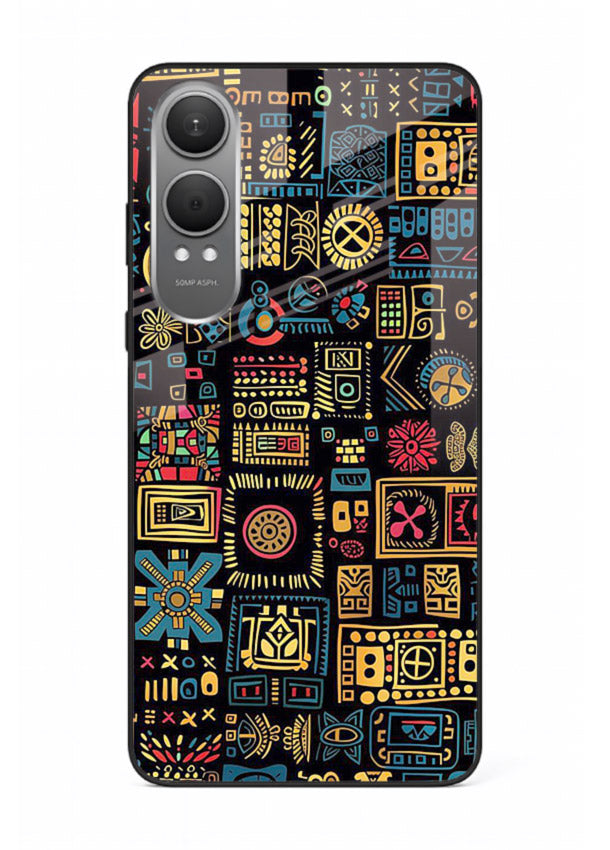 Gold Tribal Blocks gold tribal geometric pattern OnePlus Nord CE4 Lite glass back cover