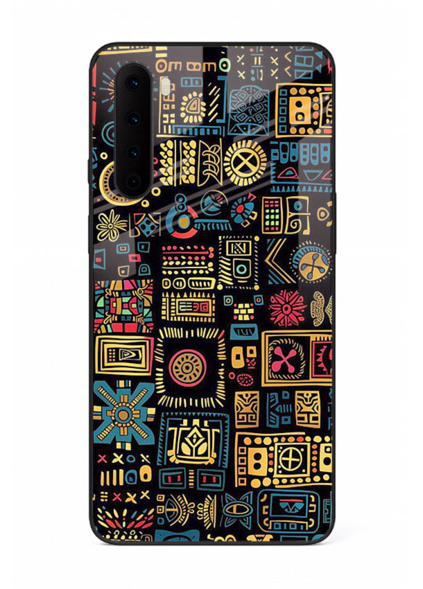 Gold Tribal Blocks gold tribal geometric pattern OnePlus Nord glass back cover