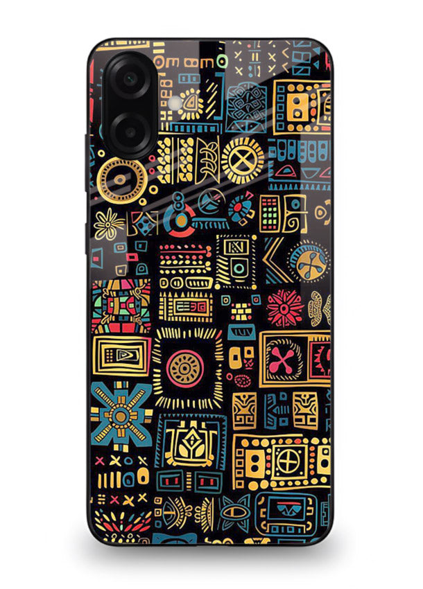 Gold Tribal Blocks gold tribal geometric pattern Samsung A07 4G glass back cover