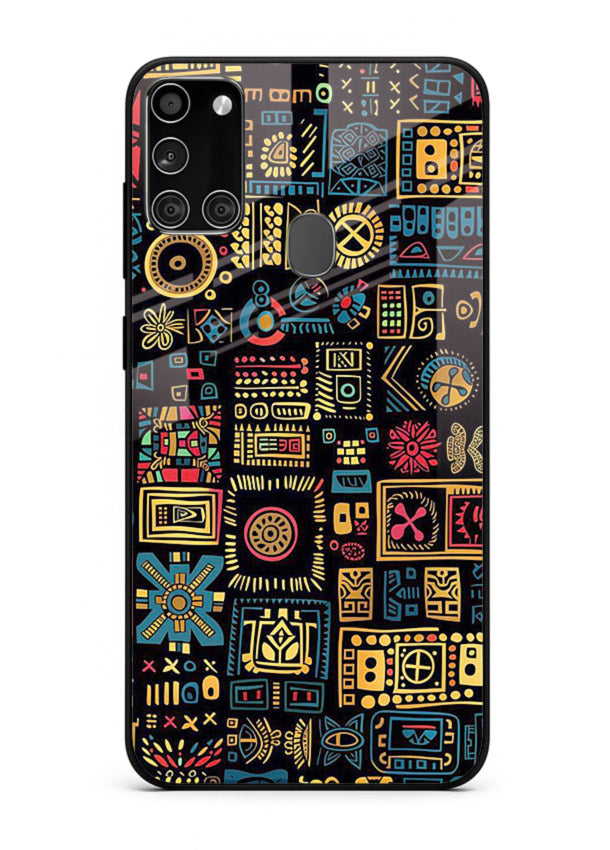 Gold Tribal Blocks gold tribal geometric pattern Samsung A21s glass back cover