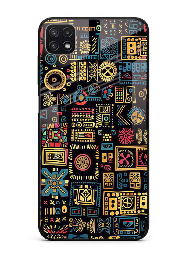 Gold Tribal Blocks gold tribal geometric pattern Samsung F42 5G glass back cover