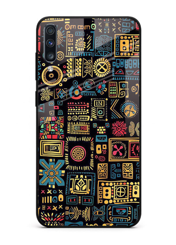 Gold Tribal Blocks gold tribal geometric pattern Samsung A70 glass back cover