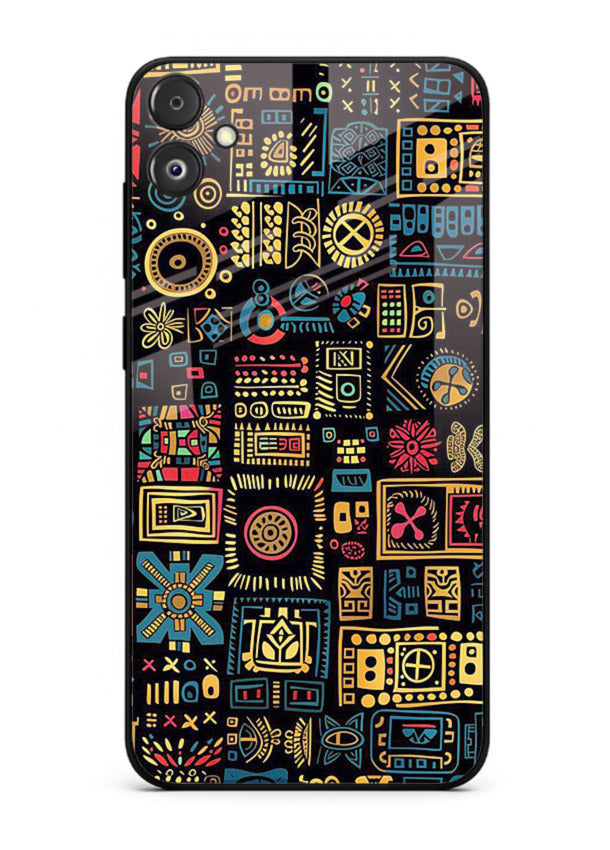 Gold Tribal Blocks gold tribal geometric pattern Samsung F05 5G glass back cover