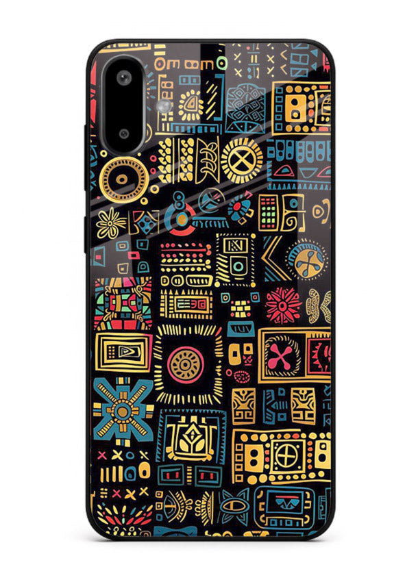 Gold Tribal Blocks gold tribal geometric pattern Samsung F06 5G glass back cover