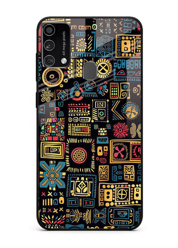 Gold Tribal Blocks gold tribal geometric pattern Samsung F41 glass back cover