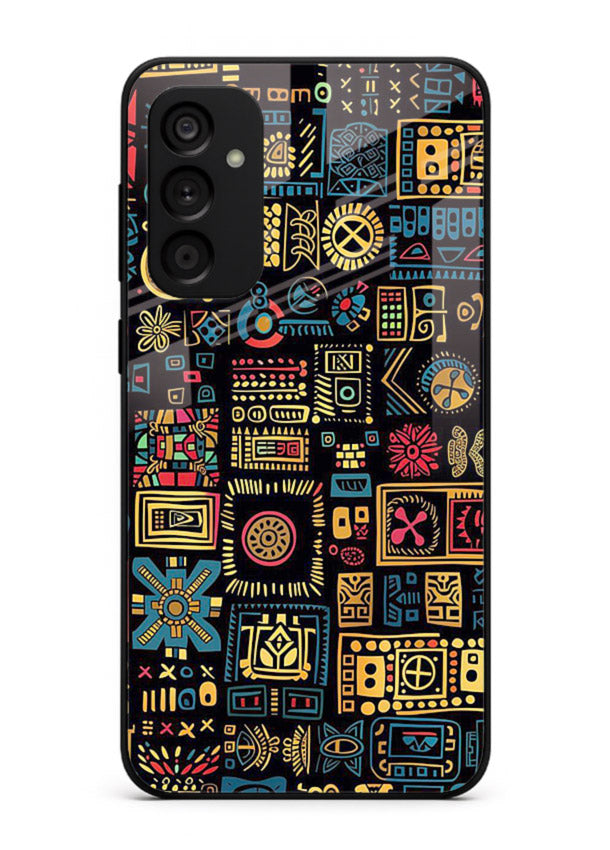 Gold Tribal Blocks gold tribal geometric pattern Samsung M13 4G glass back cover