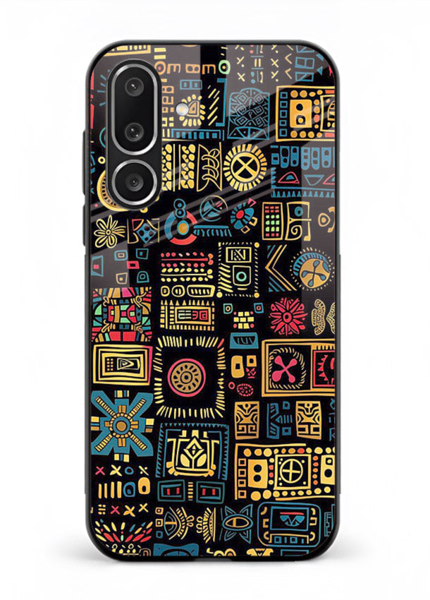 Gold Tribal Blocks gold tribal geometric pattern Samsung M56 5G glass back cover