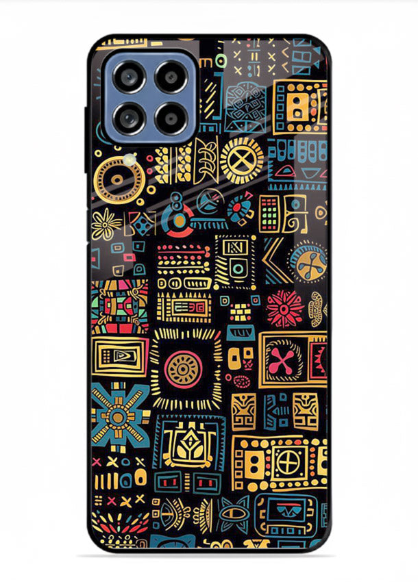 Gold Tribal Blocks gold tribal geometric pattern Samsung F62 glass back cover