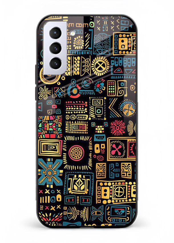 Gold Tribal Blocks gold tribal geometric pattern Samsung S21 FE glass back cover