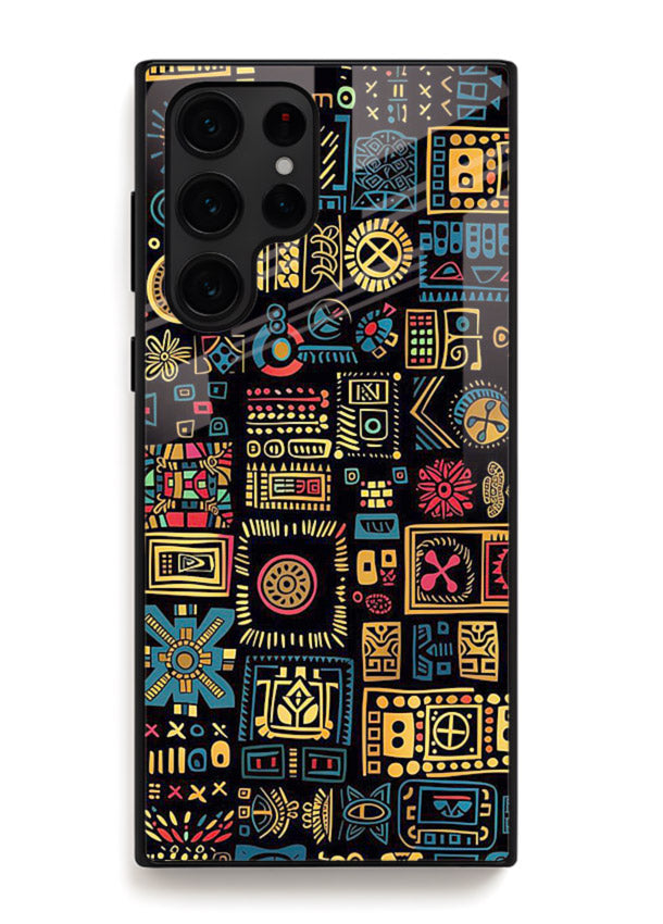 Gold Tribal Blocks gold tribal geometric pattern Samsung S25 Ultra glass back cover