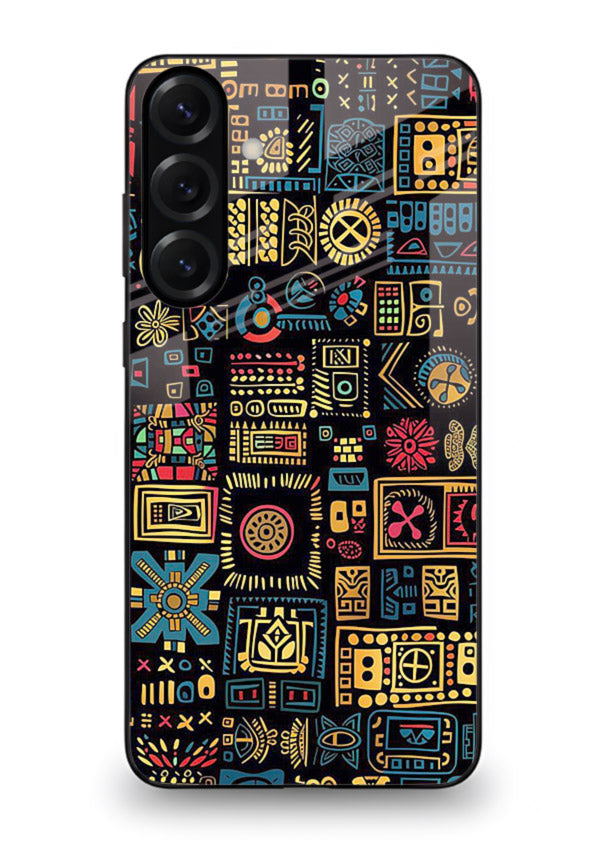 Gold Tribal Blocks gold tribal geometric pattern Samsung M54 5G glass back cover
