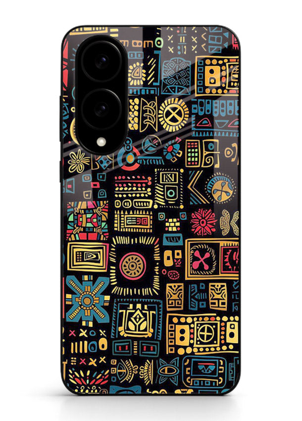 Gold Tribal Blocks gold tribal geometric pattern Samsung S25 Edge glass back cover