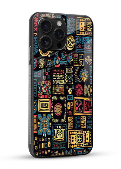 Gold Tribal Blocks gold tribal geometric pattern glossy vibrant premium glass back cover - Angle Side