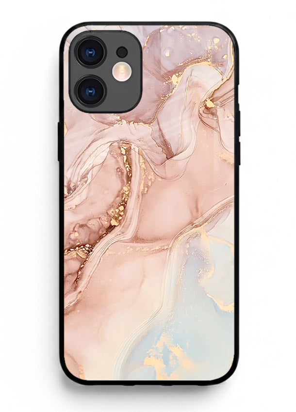 Gold Vein Marble iphone 12 mini glass back cover with classic black marble and gold veining