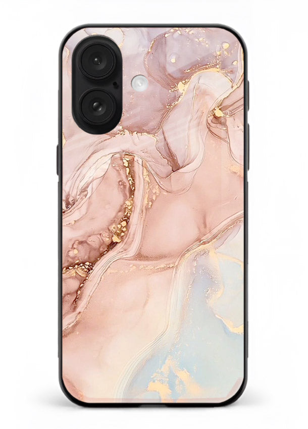 Gold Vein Marble iphone 17 glass back cover with classic black marble and gold veining