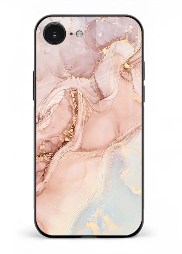 Gold Vein Marble iphone 16e glass back cover with classic black marble and gold veining