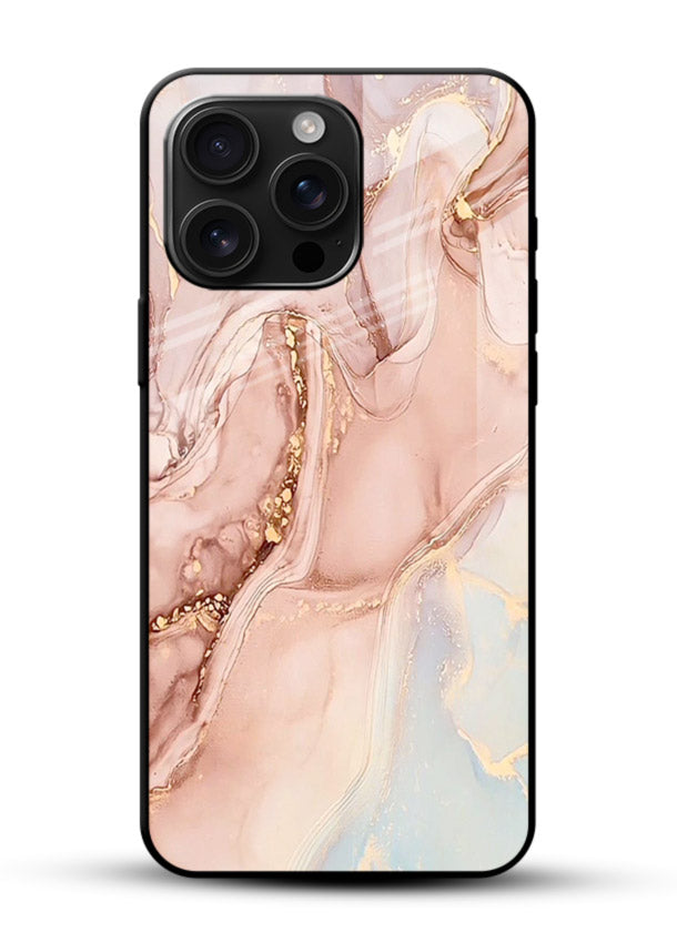 Gold Vein Marble glossy vibrant premium glass back cover with classic black marble and gold veining - Angle Front