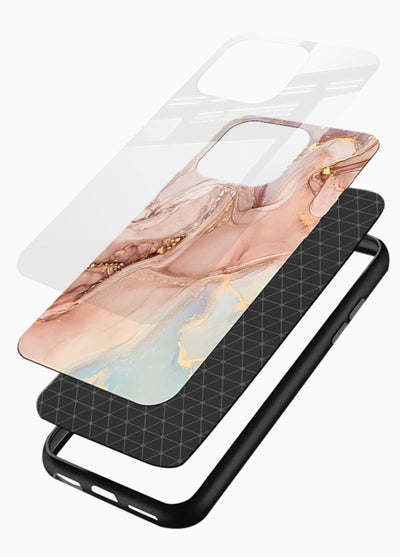 Gold Vein Marble glossy vibrant premium glass back cover with classic black marble and gold veining - Angle Layers