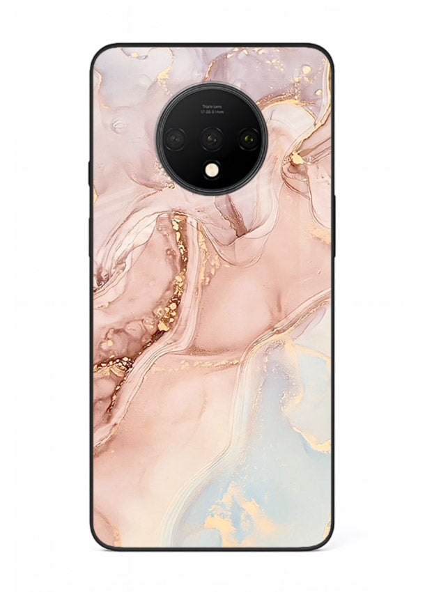 Gold Vein Marble OnePlus 7T glass back cover with classic black marble and gold veining