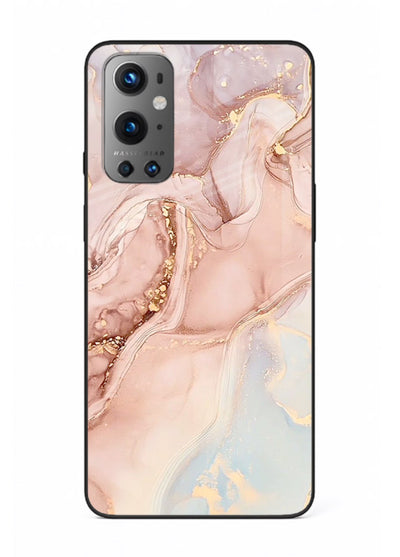 Gold Vein Marble OnePlus 9 glass back cover with classic black marble and gold veining