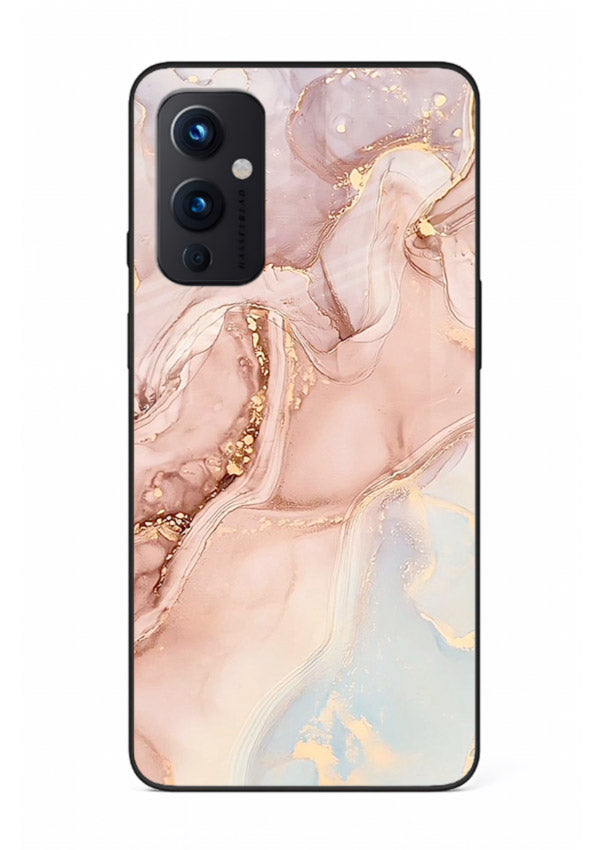 Gold Vein Marble OnePlus 9 Pro glass back cover with classic black marble and gold veining