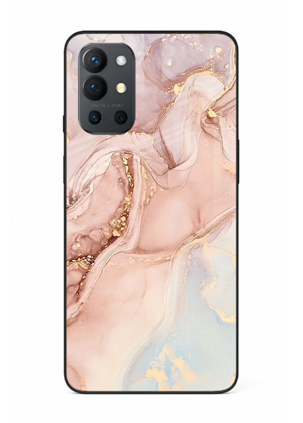 Gold Vein Marble OnePlus 9R glass back cover with classic black marble and gold veining