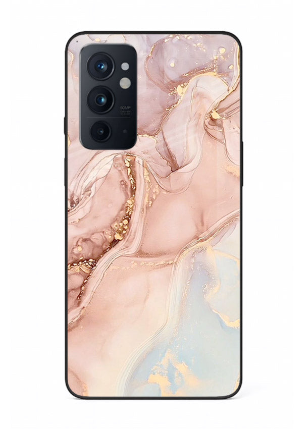 Gold Vein Marble OnePlus 9RT glass back cover with classic black marble and gold veining