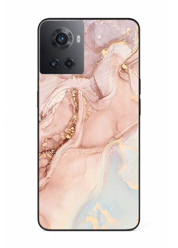 Gold Vein Marble OnePlus 10R glass back cover with classic black marble and gold veining