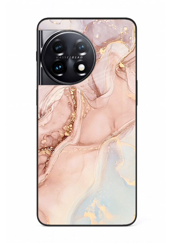 Gold Vein Marble OnePlus 11 glass back cover with classic black marble and gold veining
